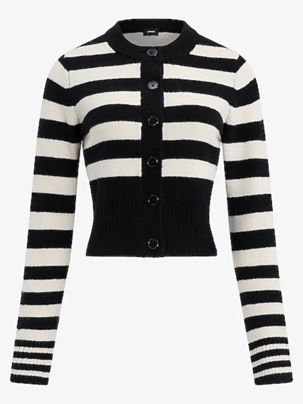 Express Black and White Striped Button Cardigan